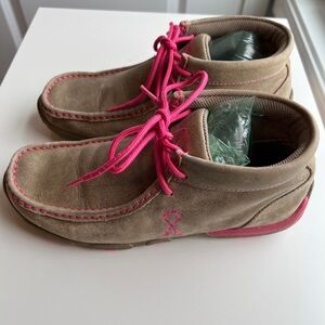 Twisted X Women's Tan Suede Moccasins with Pink Accents